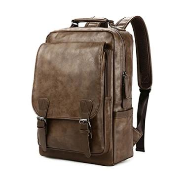 Imagem de Mochila de luxo para homens Mochila de couro Bolsa para laptop para homens Mochila de viagem Bolsa masculina(Khaki)
