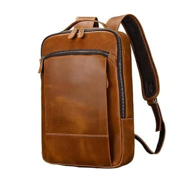 Imagem de Mochila de couro masculina vintage, mochila retrô de couro para homens, mochila grande clássica de viagem para laptop(Double Layer Light)