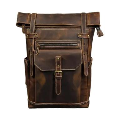 Imagem de Mochila clássica de couro genuíno para homens mochila de grande capacidade ao ar livre bolsa de computador portátil para homens(Vintage Coffee)