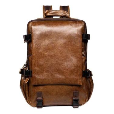 Imagem de Mochila de viagem de couro genuíno para homens retro artesanal mochila de couro casual saco de computador de negócios para homens(Brown,11.7 * 5.85 * 14.82inch)