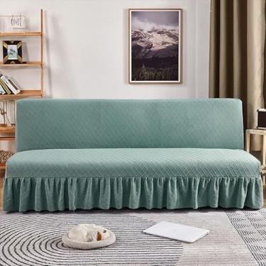 Imagem de Capa de futon sem braços com saia de babados, sofá-cama futon altamente elástica(Green,Large (190-210cm))