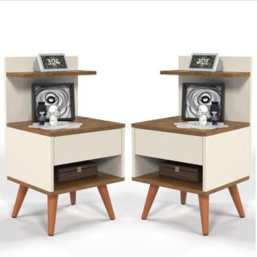 Imagem de Kit 2 Mesas de Cabeceira Para Quarto Pés Palito Retrô 1 Gaveta Sleep -