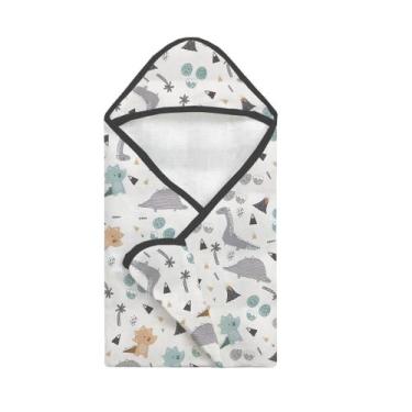 Imagem de Toalha de Banho Bebê Fralda com Touca Verde Dinossauro - Neném na Nuve