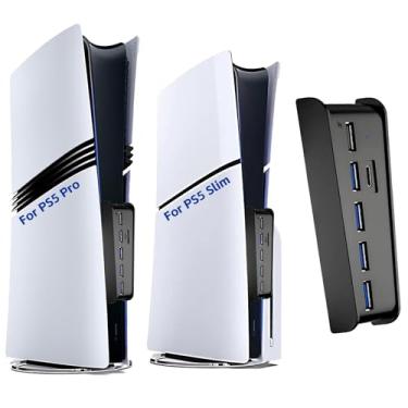 Imagem de Hub USB de 6 entradas para PS5 Pro/Slim, expansor de alta velocidade, 4 entradas USB-A 2.0 + 1 entrada de carregamento USB + 1 tipo C, para conectores frontais do PlayStation 5 Pro/Slim