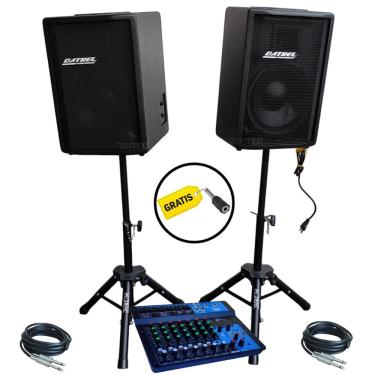 Imagem de Kit caixa som ativa passiva datrel 10P 400W rms tripé mesa
