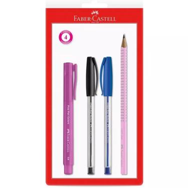 Imagem de Faber-Castell Kit Escolar 4 Peças - Fine Pen 0,4 mm Rosa, 2 Esferográficas e Lápis