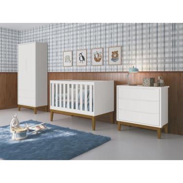 Imagem de Jogo de Quarto para Bebê Completo 2 Portas Classic New Branco Fosco com Madeira - Reller