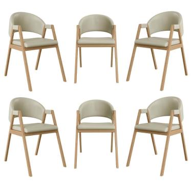 Imagem de Kit 6 Cadeiras Suellen Luxo Reforçada Mesa De Jantar Courino Bege