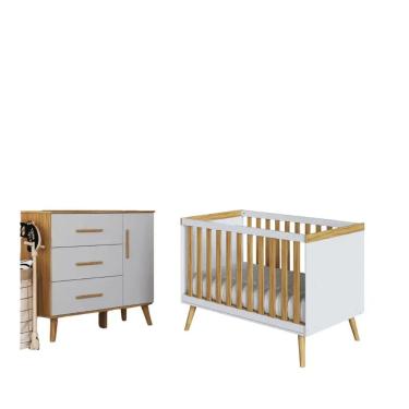 Imagem de Kit Berço e Cômoda Infantil Moveis Peroba Sky Retro MDF