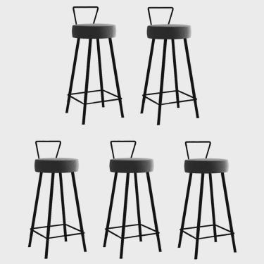 Imagem de Kit 05 Banqueta Alta Com Encosto Tais Eiffel Cozinha Bar Bistrô Ferro Preto Corino Cinza - Ahz Móveis