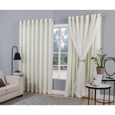 Imagem de Cortina Quarto Voal Xadrez Com Forro Tecido Palha 4,00X2,80 - B.F Conf