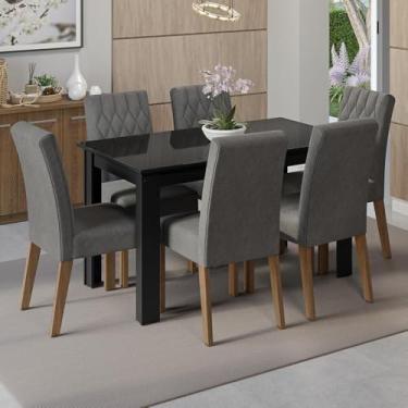 Imagem de Conjunto Sala de Jantar Mesa Tampo de Vidro 6 Cadeiras Rustic/preto/silver Odara Madesa
