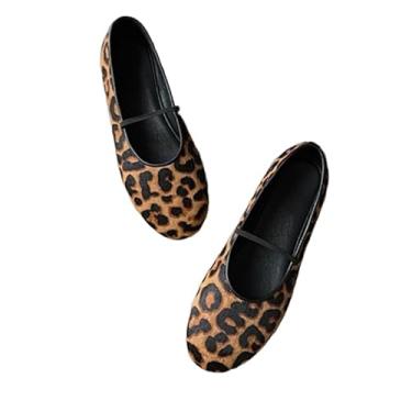 Imagem de 2025 verão crina de cavalo couro genuíno Mary Jane sapatos de balé retrô francês avó sapatos rasos sapatos femininos mocassins, Leopardo, 36