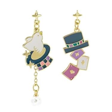 Imagem de Brincos fofos de pássaro mágico esmaltado, engraçado, assimétrico, pingente, liga de zinco, banhado a ouro, cartas de baralho, joias, pingentes para presentes femininos, Medium, Metal, Sem pedra
