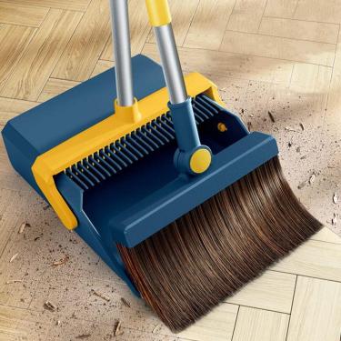 Imagem de Conjunto De Vassoura E Pá De Lixo, Conjunto De Vassoura E Pá De Lixo Com Alça Longa Para Uso Doméstico, Conjunto De Pá De Vassoura Vertical Retrátil, Para Escritório Doméstico, Yellow-green