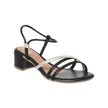 Imagem de Sandália Feminina Saltinho Grosso Elegante com Tiras Transpassadas Confortável (Preto, BR, Adulto, Numérico, 36)