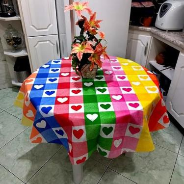 Imagem de Toalha Mesa de TNT Estampada Redonda 1,35 Diâmetro- 2 Uni Xadrez Love Corações Coloridos