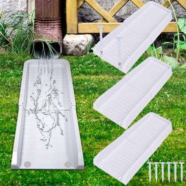 Imagem de Calha de chuva bloco de respingos para proteção de fundação, protetores de salpicos de calha de 61 cm, bandeja de drenagem de água com pregos de PE de fixação para drenagem de água da chuva ao ar