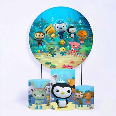 Imagem de Kit Painel de Festa Redondo de 1,30m e Trio de Cilindros Octonautas - Fera Print