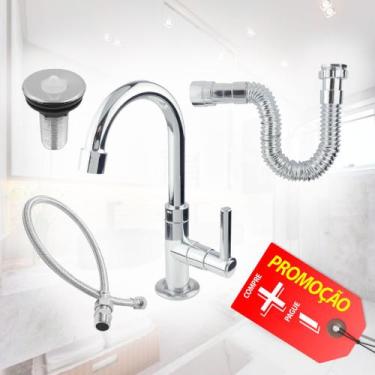 Imagem de Kit Banheiro Completo Lavabo Casa Torneira 1198 CR abs + Valvula CR ab