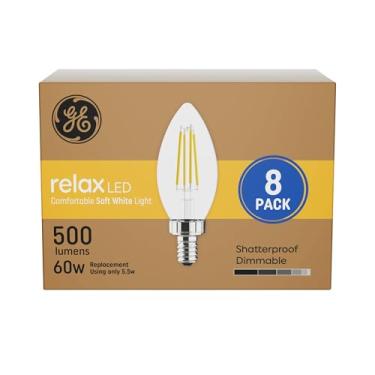 Imagem de Lâmpada de LED decorativa GE Relax HD Blunt Tip, substituição de 60 watts, base de candelabro, branco macio, pacote com 8