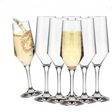 Imagem de Jogo 12/06 Taça Vidro Cristalino Buffet 186ML Champanhe Espumante Vinho Branco Bar Restaurante(6 Taças)
