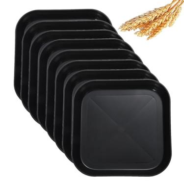 Imagem de Conjunto de pratos quadrados de palha de trigo de 14 cm, prato de jantar profundo inquebrável, leve, uso reutilizável para casa e cozinha (preto, 8)