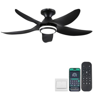 Imagem de Kviflon Ventiladores De Teto De 46 Polegadas Com Luzes E Controle Remoto/App, Ventiladores De Teto Modernos Embutidos Com 5 Lâminas Reversíveis, 6 Velocidades, 3 Cores Reguláveis + Luzes Circulares