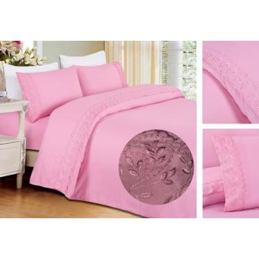 Imagem de Lelitex, Jogo de Len�ol Queen 4P�s Lelitex Percal 200Fios LeseBordado (Rosa)