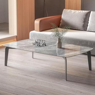 Imagem de Lzyjckh Mesa de Centro Retangular para Sala de Estar, Mesas de Centro Modernas Com Tampo em Pedra Sinterizada e Estrutura de Metal Para Jardim, Quintal, Escritório em Casa,Gray,39.4×19.7×17.7 inch