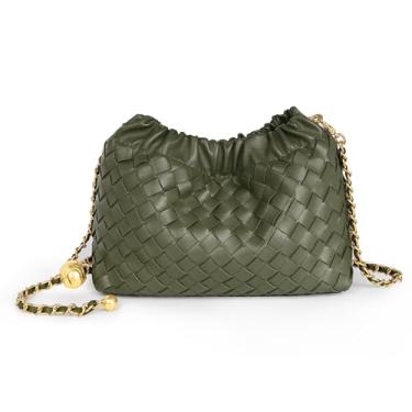 Imagem de Joryin Bolsa tiracolo feminina de tecido e bolsa de noite, bolsa de mão de bolinho moderna e bolsa de ombro Hobo Cloud clutch moderna, Tecido de couro verde-oliva, Small