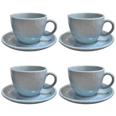 Imagem de Conjunto de 4 Xícaras De Chá Com Pires Cerâmica Cinza Mimo Style