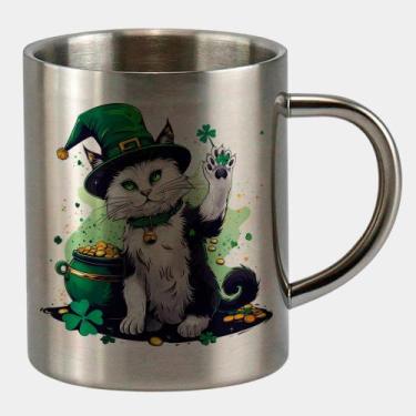 Imagem de Caneca de Inox Premium Prateada 400ml GATINHO ST PATRICKS DAY FOFO 16 
