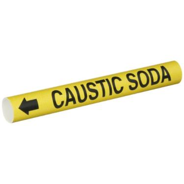 Imagem de Brady Marcador de tubo Bradysnap-On 4021-B, B-915, folha de plástico impresso em espiral preto sobre amarelo, legenda "soda cáustica"