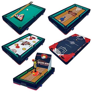 Imagem de Franklin Sports Conjunto de jogos esportivos de mesa – jogos esportivos 5 em 1 para esportes em ambientes internos – futebol de mesa, basquete, hóquei, boliche + piscina