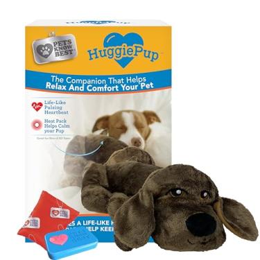 Imagem de HuggiePup by Pets Know Best- Brinquedo de ajuda comportamental para filhotes fofos, ótimo para treinamento de gaiolas - batimento cardíaco pulsante, pacote de aquecimento - cachorro chocolate