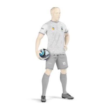 Imagem de Uniforme Esportivo Completo Com Camiseta e Shorts DryFit Branco/ Cinza