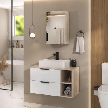 Imagem de Conjunto Gabinete Banheiro VOLCANO 80cm LUXO Cuba Grande - MOVEIS JOIA