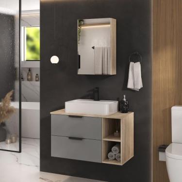 Imagem de Conjunto Gabinete Banheiro VOLCANO 80cm LUXO Cuba Grande - MOVEIS JOIA