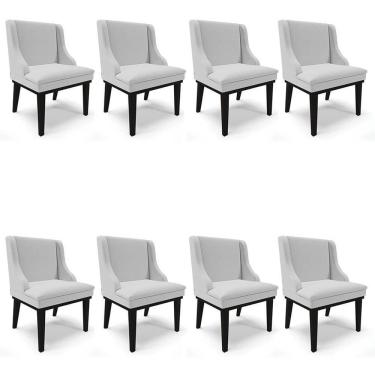 Imagem de Kit 8 Cadeiras Estofadas Para Sala De Jantar Base Fixa De Madeira Preto Lia Linho Cinza - Ibiza