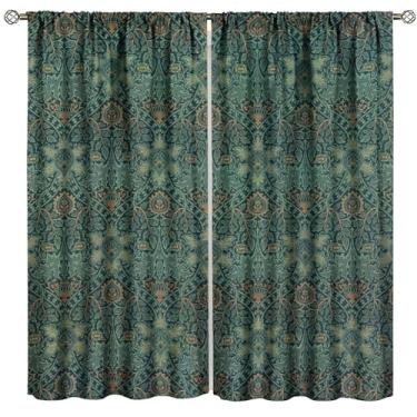 Imagem de Cortinas blackout William Morris, design vintage de plantas verdes, decoração de casa, quarto, sala de estar, varão, bolso para varão, tratamento de janela, conjunto de 2 painéis, tamanho total 106 cm