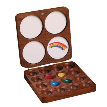 Imagem de Mini paleta de aquarela portátil, paleta de tinta minúscula de cores de madeira, paleta magnética de caderno de esboços para cor de água, guache, tinta acrílica, pequena bandeja de pintura de viagem