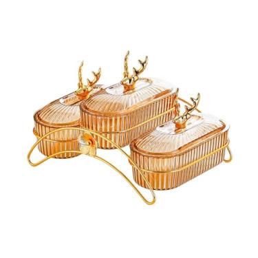 Imagem de WeiLaiKeQi Prato de salada de frutas secas, bandeja de servir com tampa, fruteira, pratos para lanche, bandeja de nozes para lanche, nozes, cupcake, sala de, Amarelo