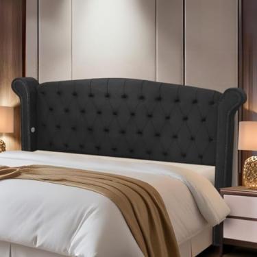 Imagem de Cabeceira Cama Box King Size Estofada Madeira Grécia (Preto)