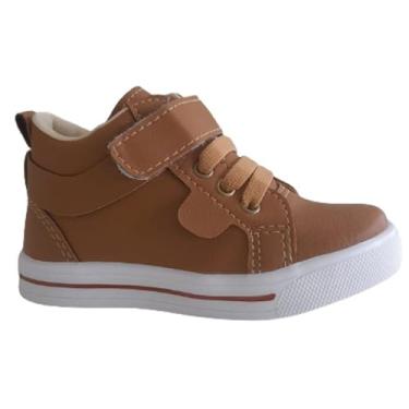 Imagem de Tênis Botinha Bebê Menino Bota Cano Alto Infantil, Marrom, com Eástico, Sola Antiderrapante (Caramelo, BR, Bebê, Numérico, 17)