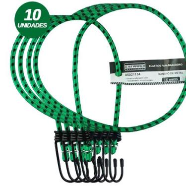 Imagem de Kit 10 Elástico Bagageiro com Gancho Metal 1 Metro Verde e Preto - Sta