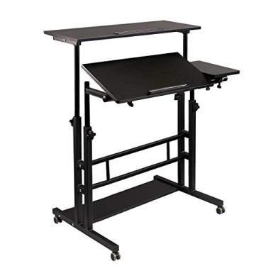 Imagem de Mesa móvel Hadulcet, mesa de computador ajustável, mesa de rodas, mesa de trabalho móvel para mesa de notebook e mesa de trabalho para home office, sala de aula com rodas, 80 x 60 cm, preto