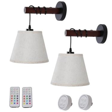 Imagem de JC TOPA Conjunto De 2 Arandelas Parede Operadas Por Bateria, Luminárias Modernas Com Controle Remoto, Abajur Tecido Luzes Reguláveis Para Quarto, Sala Estar, Casa Fazenda, Lâmpada Incluída