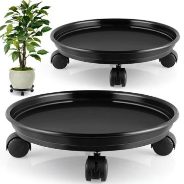 Imagem de Sanbege Carrinho Para Plantas De Resina Com Rodas, Palete Redondo 32 Cm, Vasos, Pacote 2 (Preto)