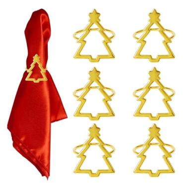 Imagem de Kalopro Conjunto De 6 Anéis Guardanapo Dourados, Anel Para Árvore Natal Em Grande Quantidade Ação Graças, Festivais, Reuniões, Banquetes, Mesa Jantar (Árvore Dourada)